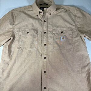 Carhartt Tan Loose Fit Short Sleeve Button Up Work Shirt Men’s L
